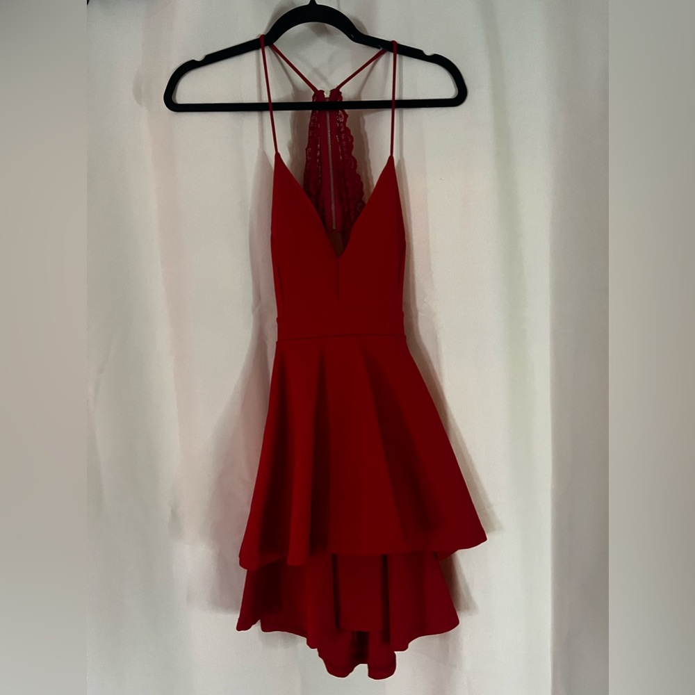 Red Flowy Lace Dress